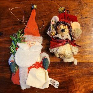Vintage 90s Kurt S. Adler Santa & Mouse Christmas Ornaments Handcrafted Collect